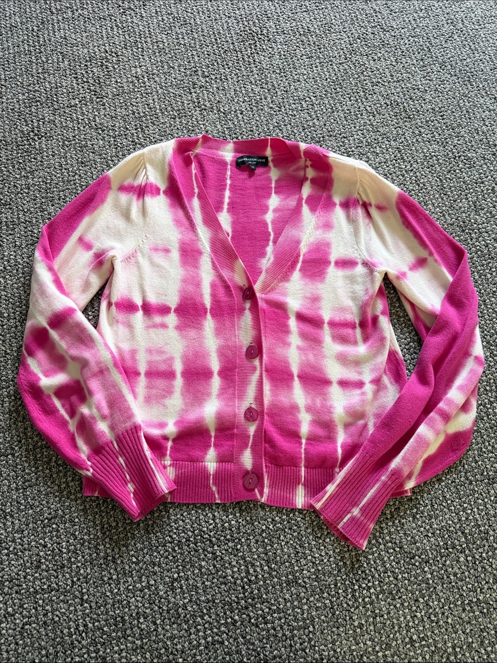 Generation Love Pink and Cream Tie-Dye V-Neck Button Cardigan